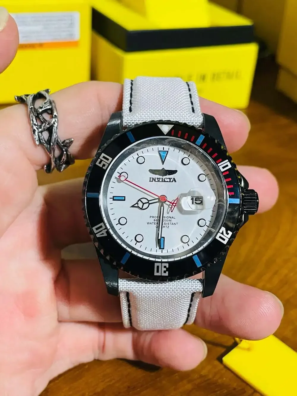 Invicta Pro Diver 50535 Men's Quartz Watch with White Dial and Fabric Strap